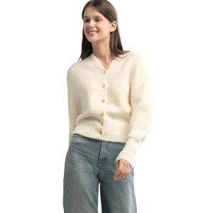 Áo Cardigan Dệt Cổ V Tay Phồng (Puff Sleeve V-neck Knit Cardigan) – Phiên bản giới hạn: Màu nâu